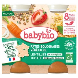 Babybio Vegetable Bolognese Pasta Lentils Tomato 8 Months and + Organic 2 x 200 g Jars