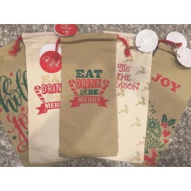 Liberty *You Pick 2* NEW! Drawstring Cotton Canvas Wine Tote Gift Bag. Christmas. Winter