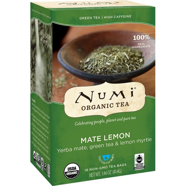 Numi Organic Tea Mate Lemon, 18 Count (Pack of 6) Box of Tea Bags Yerba Mate Green Tea Blend