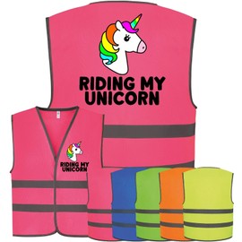 Corporate Togs Kids Horse RIDING MY UNICORN Children's Vest - Equine Rider Pink Hi Vis Safety Vest, Fastening Waistcoat | Protective Safety Wear
