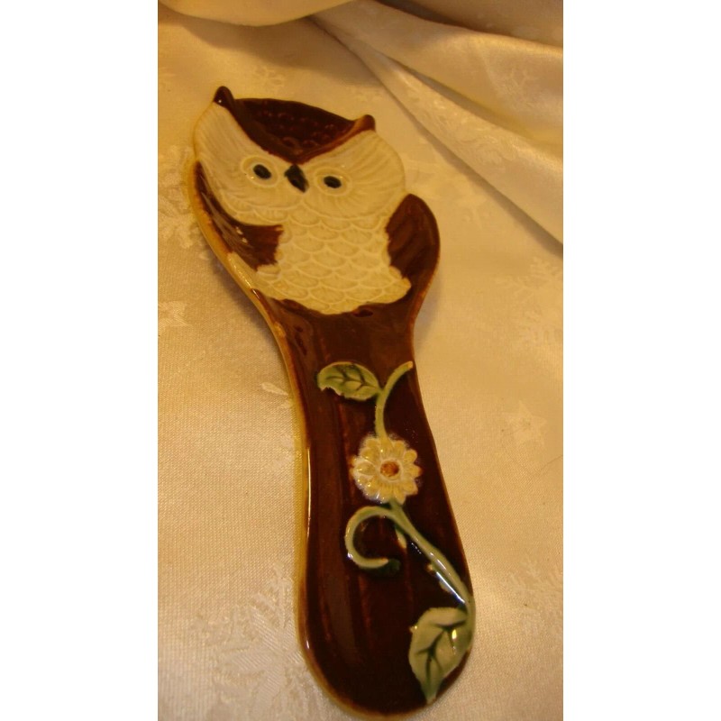 Cracker Barrel Country Store Stoneware Owl Spoon Rest Cracker Barrel