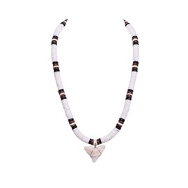 BlueRica Shark Tooth on Puka & Brown Coconut Shell Beads Necklace (20" 4U)