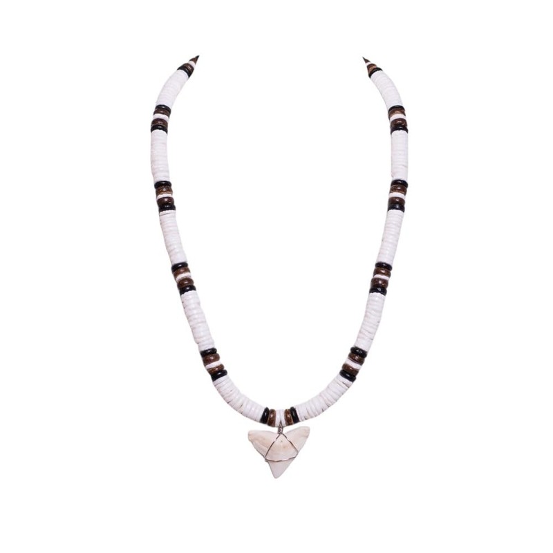 BlueRica Shark Tooth on Puka & Brown Coconut Shell Beads