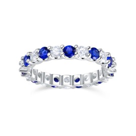 FWM Blue Sapphire Band Rings for Women 925 Sterling Silver Sapphire and Diamond Eternity Wedding Band
