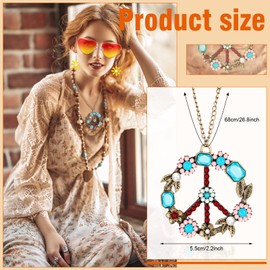 Juego de Accesorios de Disfraz Hippie de 4 Piezas Signo de la Paz de Los 70 Atuendos de Los Años 60 para Mujer Collar Pendientes Margarita Diadema de Flores Gafas de Sol (Estilo Fresco)