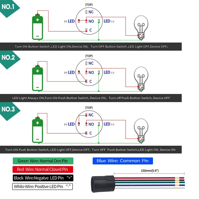Latching Push Button Switch 16mm Power 12V DC LED Light