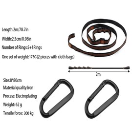 Heavy Duty Hammock Straps Set 2×2m with Carabiners – Tree Swing Straps 300kg Load, 20 Loops Each, Easy Setup, Camping Accessories for Garden, Outdoor Travel & Backpacking – Black Orange