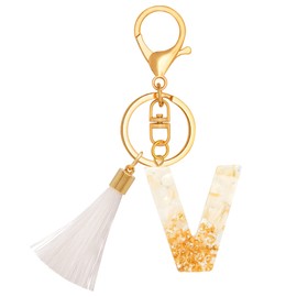 TTYY Initial Letter Keychain for Women Birthday gift To Little Girls Tassel Butterfly Pendant Key Ring for Backpack (White crystal LetterV)