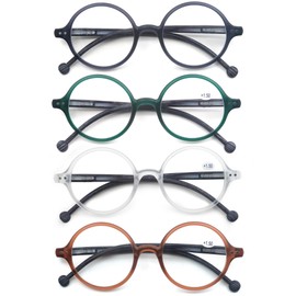 TISHUI Round Reading Glasses for Women Men +4.00 Blue Light Blocking Circular Readers Unisex Blue Ray Circle Cheaters Glasses Ultra Lightweight Blueblockers 4 Pack