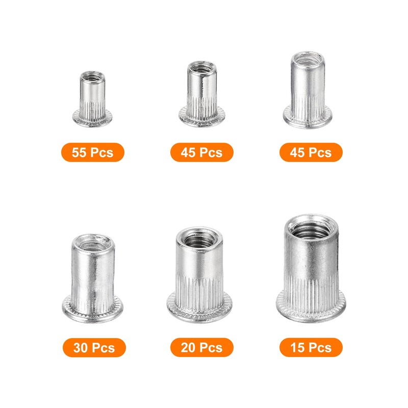 sourcing map 210Pcs Rivet Nut Flat Head, M3, M4, M5,