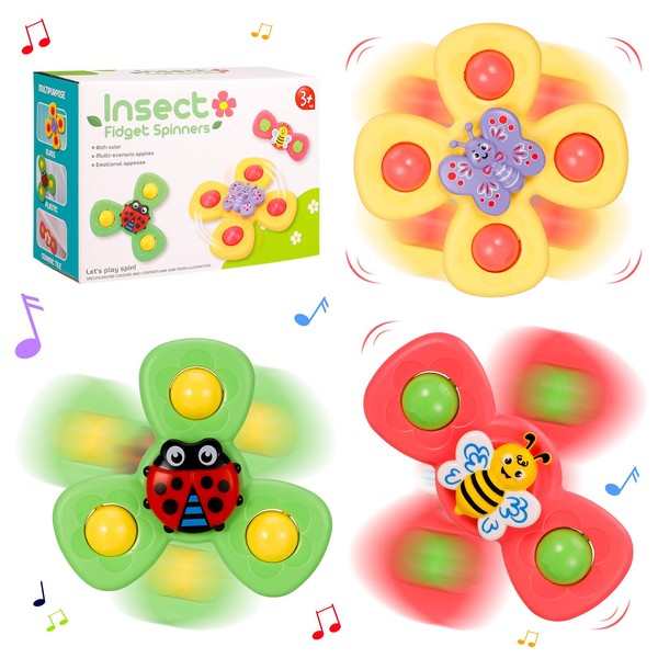 RosewineC Suction Cup Spinning Top Toy,3PCS Butterfly Bee Ladybird Cute Animals Baby Bath Toys Baby Sensory Toys elease Stress and Anxiety Baby Spinner Toys Gift Toddler, Kids, Girls, Boys