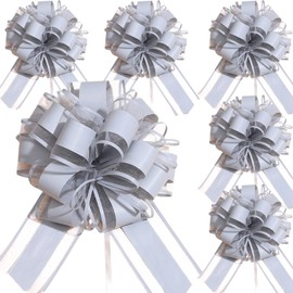 RONGZUBAT 6pcs 7inch Large Pull Bows Wrapping Pull Bow Ribbon Grey,Grey Ribbon Pull Bows Gift Wrap Bows for Gift Wrapping Baskets Wedding,Valentine's,Birthday Gift,Christmas,Flower,Car Wrapping Bow