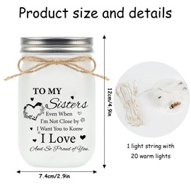 TaoQ C Mason Jar Night Light for Sister, Decorative Jar Home Night Gift for Sister Birthday Anniversary Housewarming Party