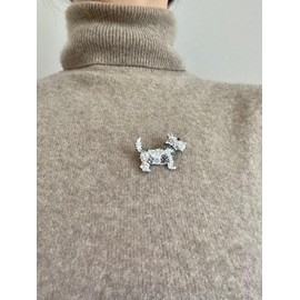 Crystal Dog Brooch, Silver Cubic Ziconia Westie Highland Animal Pin in a Jewellery Pouch