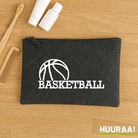 Huuraa Kulturbeutel Basketball Ball Geschenk 1 Liter Charcoal Filz Basketball Geschenkidee