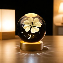 AMFUN 60 mm/ 2.36in 3D Four-Leaf Clover Crystal Ball, Good Luck Gifts for Women,Glass Shamrock Sphere for Home & Office Decor, Gifts for Women Girls Wife Daughter