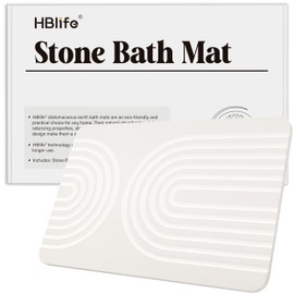 HBlife Stone Bath Mat, Quick Dry Diatomite Stone Bath Mat for Bathroom, Natural Diatomaceous Earth Bath Stone Mat (23.5" X 15"), White - Boho