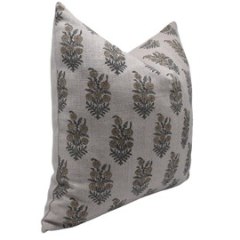 Fabritual Handloom Block Print Thick Linen 20X20 Square Throw Pillow Case Cushion Cover for Sofa, Couch and Bed, Spring Fall Decoration, Farmhouse, Living Room, Boho Home Décor, Hajara, Green