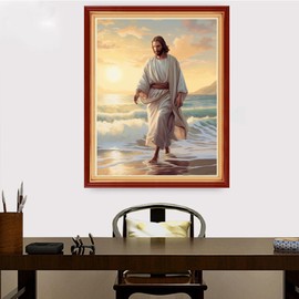 Redxing Stamped Cross Stitch Kits Embroidery kit for Beginners Adults Full Range of Embroidery Patterns Starter Kits DIY Printed Cross Stitch Kits Needlepoint Kits 11CT-Jesus by the seaside 16x20 inch