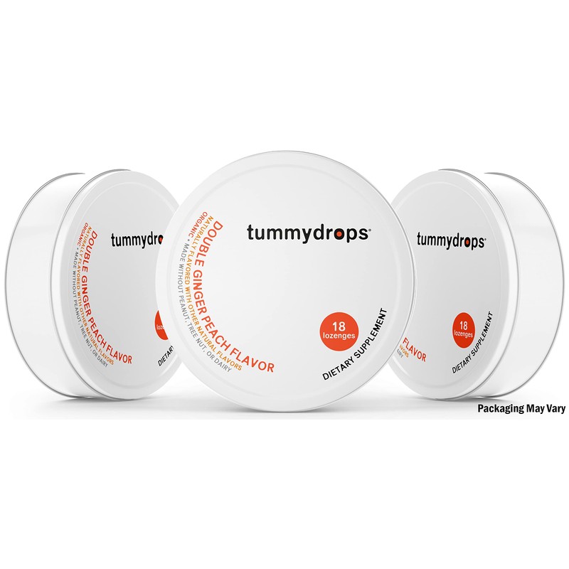 Organic Double Ginger Peach Tummydrops (Pack of 3 Tins-54 Total