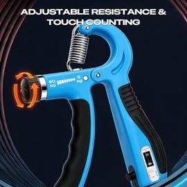 JTHEW - Pinza de mano ajustable con contador inteligente, 5-60 kg de resistencia de agarre entrenador de fuerza para deportes y fitness, negro y gris