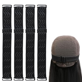 Bekecidi Pack of 4 Elastic Bands for Wigs, Adjustable Hook Fastening Band, Glue-Free, Non-Slip for Wigs, Elastic Band, Wig Accessories for Hair Styling, Hat Fixed