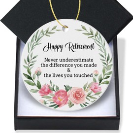 Retirement Gifts Christmas Ornaments 2024-Never Underestimate The Difference You Made Keepsake Men Women Boss Retire Party Holiday Present Xmas Tree Decore Ornament Round Ceramic Ornament 3In