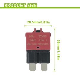 EPLZON 10A DC 12V-32V Manual Reset Circuit Breaker ATC/ATO Low Profile T3 Mini Blade Fuses Breakers for Car Trucks Marine Boat RV Solar and More,2 Pack