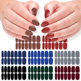 DANNEASY 112pcs/8 Sheets Nail Polish Strips, Nail Stickers Full Nail Wraps, UV Free | Self Adhesive Gel Nail Strips, Sticker Nails for Women with 1 Nail File, 1 Wooden Stick - Dark Solid Color