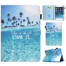 BYCeKe Universal 10 10.1 inch Android Tablet Case, Multi-Angle Viewing Stand Case, Premium PU Leather Folio Protective Case for All 9.5'' to 10.5'' Tablets, Beach