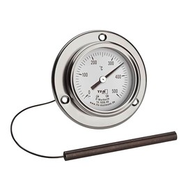 TFA Dostmann Analogue Stainless Steel Pizza Thermometer 14.1036 for Pizza Oven, Stone Oven, Wood Oven or Grill/Smoker, up to 500 °C, with Cable Sensor, Replacement Part or Accessories, Silver