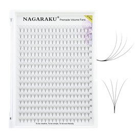 NAGARAKU Volume Eyelash Extensions, Prefabricated Fan Eyelashes, 320 Pieces, 4D, 0.07 mm Thickness, C Curl, 9-14 mm, Narrow Handle, Lightweight, Dense, Premade Fans Eyelash Extensions, Artificial