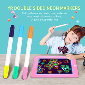 YR Dual Sided Neon Pens For Light Up LED Board, Neon Markers Applicable For Draw, Sketch, Create, Doodle, Art, Write, Learning Tablet, 6 Packs