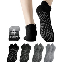 Men Grips Yoga Socks (CA/US, Alpha, One Size, Regular, Regular, 4Pairs-Multicolor-Ankle)