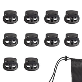 Pack of 10 Cord Locks 2 Hole Quick Release Cord Clamp for Ropes, Shoelaces, Cords, Cord, Backpack, Rubber Cord, Quick Release, Rope Stopper, Plastic (Black)