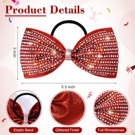 DEEKA 6 PCS Red Glitter Tailless Cheer Bows 5" Rhinestones Competition Hair Bow Elastic Band for Cheerleading Cheerleaders Girls (Glitter Red)