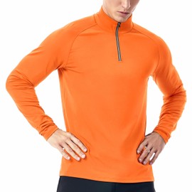Mens 1/4 Zip Pullover Running Moisture Wicking(Orange,Large)