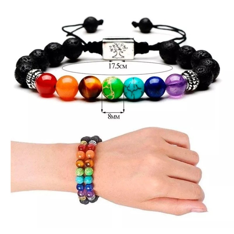 Veraly Brazalete Pulsera Piedra De Lava 7 Chakras Árbol Bodhi