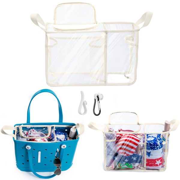 AMOIGEE Clear Beach Bag Organizer Insert with Zipper Closure Lid