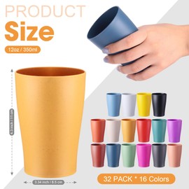 Mifoci 32 Pack Wheat Straw Cups 12 oz Reusable Wheat Drinking Cups Plastic Unbreakable Drinking Cups Dishwasher Safe Water Glasses 16 Colors for Kitchen Outdoor Camping Graduation Party Supplies