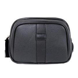 Condotti Leather Beauty Case – Elegant 11x8x5 inch Makeup Organiser with Adjustable Shoulder Strap, Premium Leather Construction, and Secure Zip Entry for Travel and Daily Use - Black