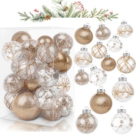 Christmas Balls Decorations 50/60/80mm Mini Shatterproof Plastic Christmas Baubles 24Pcs Champagne Christmas Tree Baubles for Home Party Decor