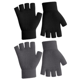 NZKNP Fingerless Gloves for Women & Men - Warm Knitted Mittens for Typing & Half Finger Gloves, Black, Dark Grey
