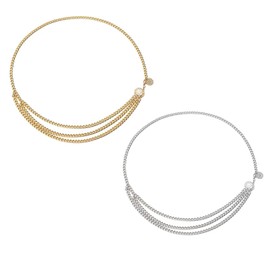 2Pcs Fashionable Layer Waist Chain Belt Beautiful Charming Multilayer Metal Waist Chain Decorative Adjustable Belly Chain Belts for Women Dresses Jeans