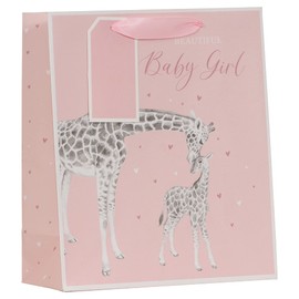 Partisan Products Pink Giraffe Baby Girl Gift Bag With Gift Tag Newborn Baby Shower Medium