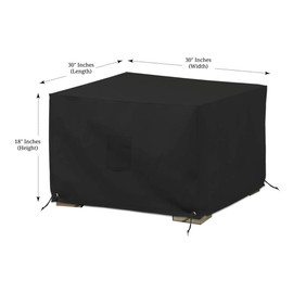 Covers & All Square Ottoman Cover, Heavy Duty 18 Oz Waterproof UV & Weather Resistant Patio Garden Furniture Stool Protector Indoor Outdoor with Air Vents & Drawstrings (30" L x 30" W x 18" H, Black)