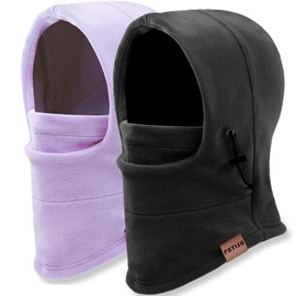Kids Balaclava Windproof Ski Mask Cold Weather Hood Face Mask Neck Warmer for Boys Girls Winter Snow Hat and Face Cover for Children (Black, Purple, 2)