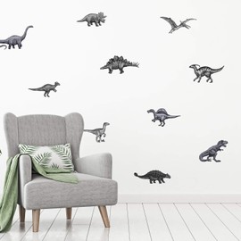 Dinosaur Wall Stickers – Kids’ Room & Nursery Décor – Removable Dinosaur Stickers in Multicolour or Greyscale – Easy to Apply & Renter-Friendly