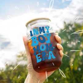 Boy Mom Gifts - in My Boy Mom Era Coffee Glass Cups 16 Oz - Birthday Mother's Day Gifts for New Mom, Pregnant Mom, Expecting Mom, Mama, Mom to be