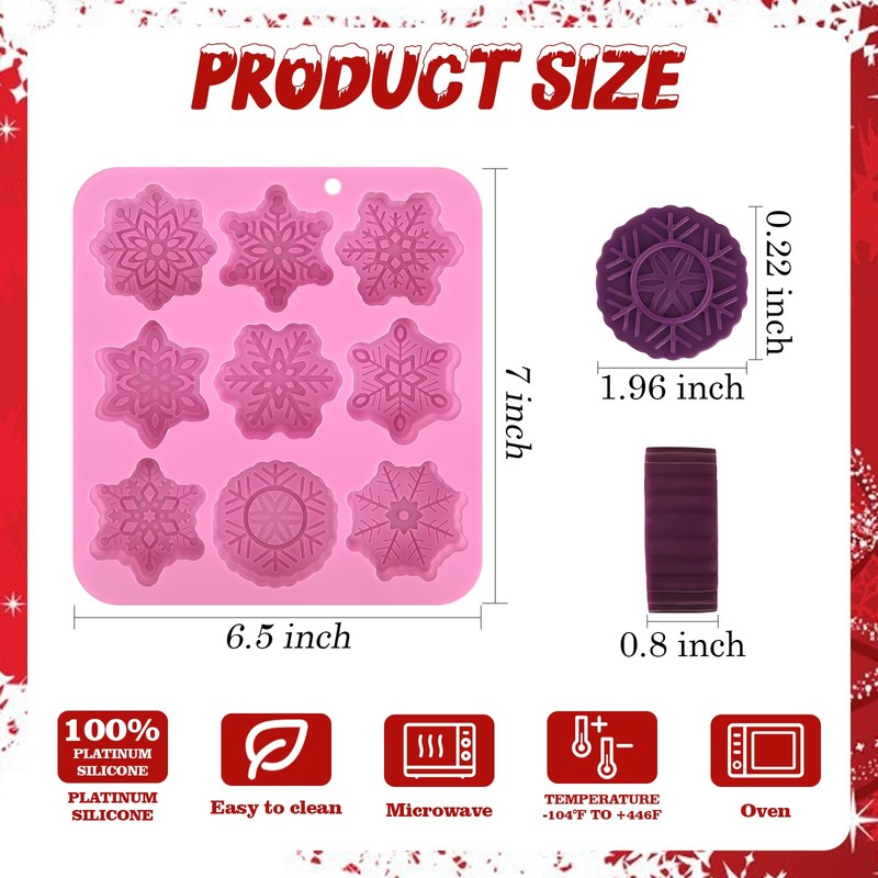 3 Pack 9 Style Snowflake Shape Christmas Silicone Soap Molds